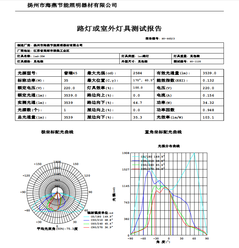 路灯灯具检测报告